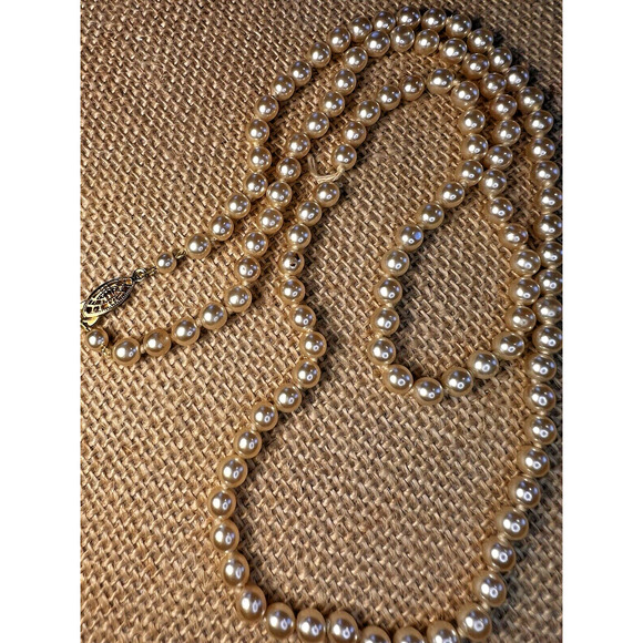 Strand (Broken) of Knotted Faux White Pearls with Gold tone Clasp--28 inches - Picture 1 of 10